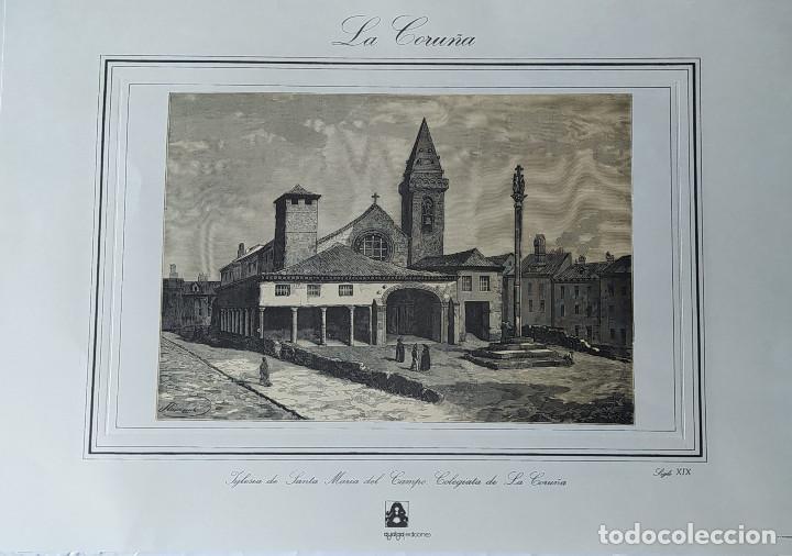 Arte: GRABADO ANTIGUO DE LA CORU&Ntilde;A - IGLSIA DE STA MARIA DEL CAMPO - COLEGIATA DE LA CORU&Ntilde;A - SIGLO XIX