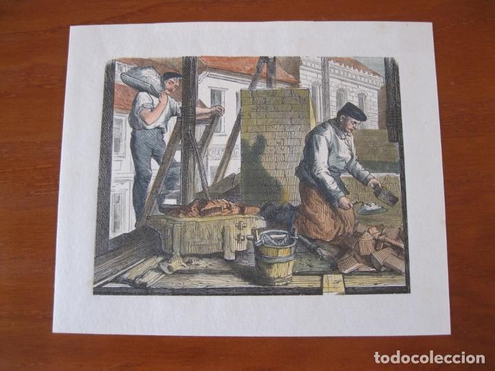Arte: Obreros de la construcci&oacute;n, 1850. An&oacute;nimo - Foto 2