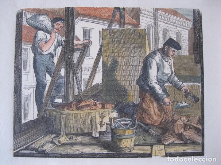 Arte: Obreros de la construcci&oacute;n, 1850. An&oacute;nimo - Foto 1