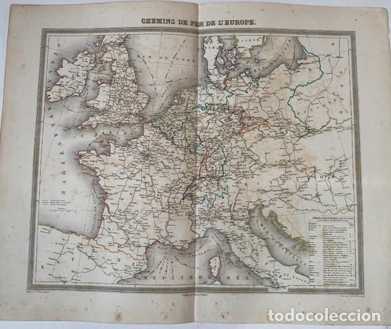 Arte: Ferrocarriles de Europa - Mapa original coloreado a mano - Furne, Par&iacute;s