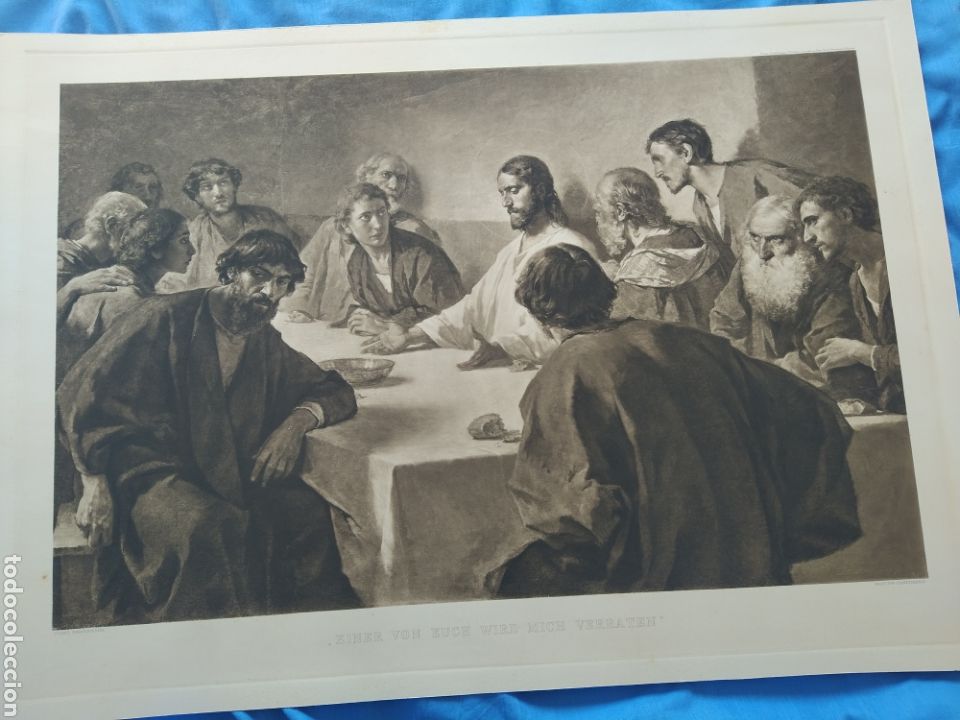 Arte: Antiguo y original Grabado Religioso- Uno de ustedes me traicionara- Franz Zimmermann.