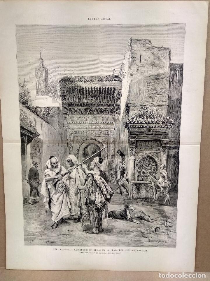 Art: Mercaderes de armas en Fez, de Ricardo de Madrazo, grabado Ilustracion espa&ntilde;ola, orientalista