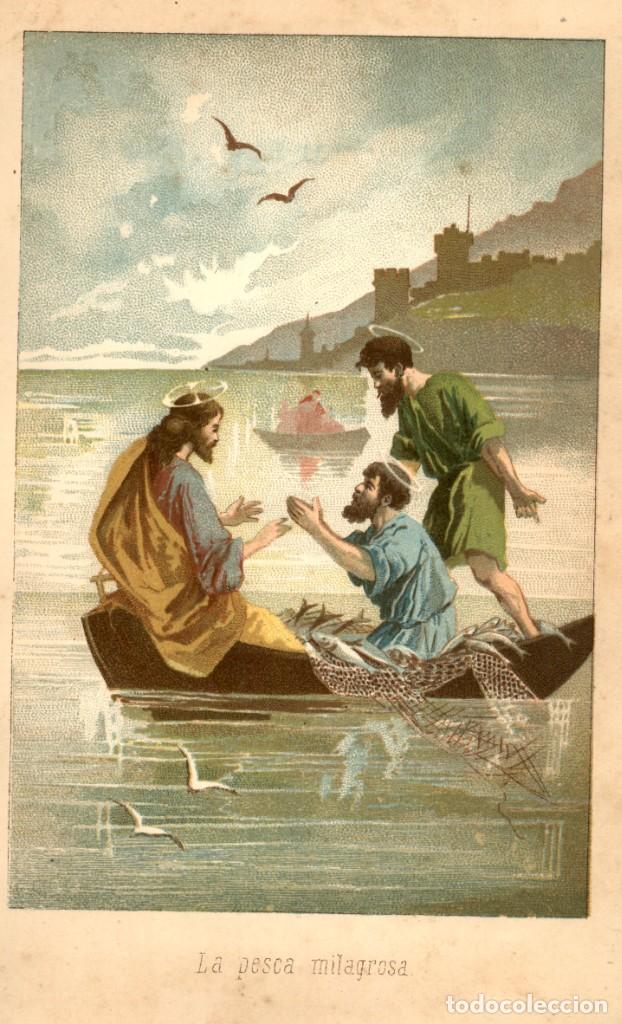 Art: Cromolitografia Original - 1889 - Jesucristo por M.Louis Veuillot - La pesca milagrosa