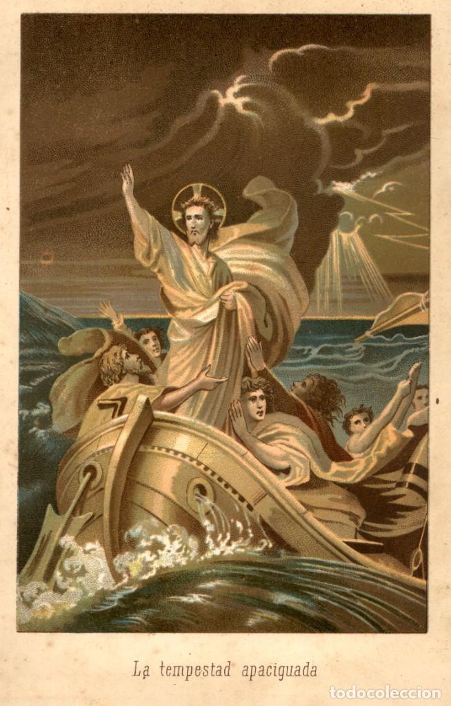 Art: Cromolitografia Original - 1889 - Jesucristo por M.Louis Veuillot - La tempestad apaciguada
