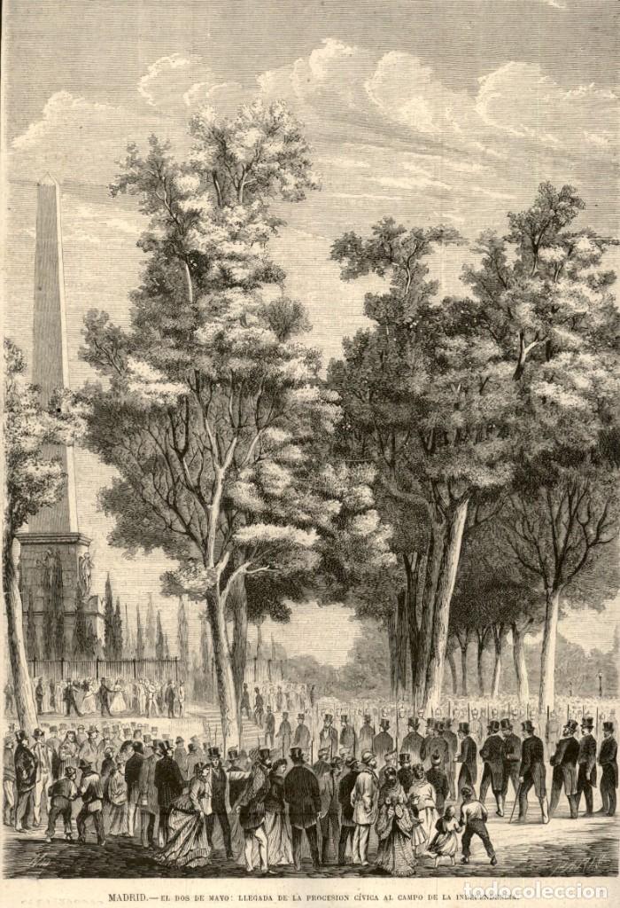 Kunst: 1871 - Madrid - El 2 de mayo - Procesi&oacute;n civil Campo de la Independencia - La Ilustraci&oacute;n Espa&ntilde;ola