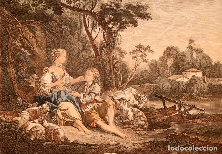 Arte: Fran&ccedil;ois Boucher - Aguafuerte iluminado a mano - c. 1730 - Foto 1