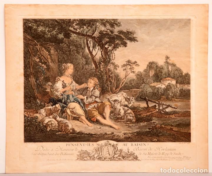 Arte: Fran&ccedil;ois Boucher - Aguafuerte iluminado a mano - c. 1730 - Foto 2