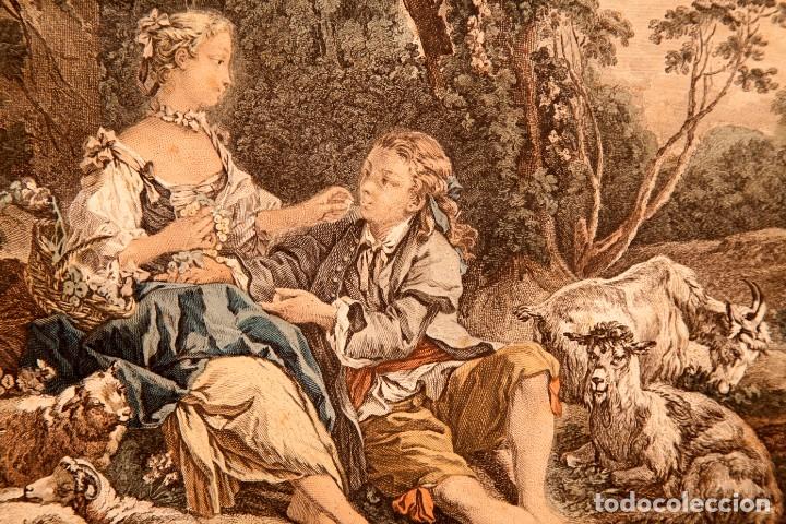 Arte: Fran&ccedil;ois Boucher - Aguafuerte iluminado a mano - c. 1730 - Foto 3