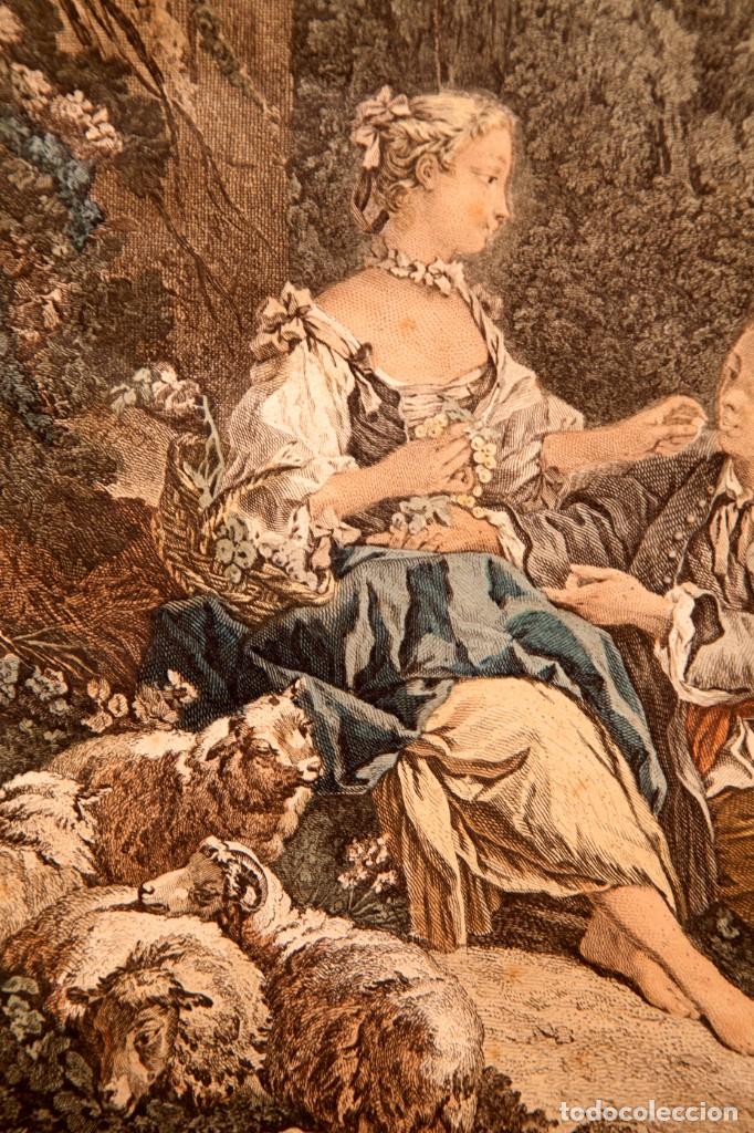 Arte: Fran&ccedil;ois Boucher - Aguafuerte iluminado a mano - c. 1730 - Foto 5