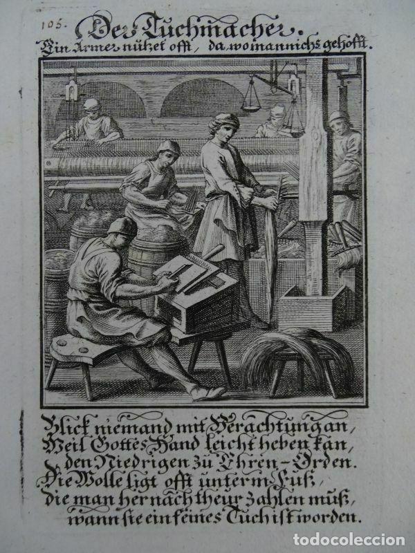 Arte: Fabricantes de telas, 1698. Luyken/Weigel - Foto 1