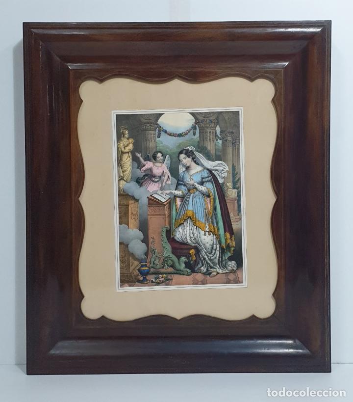 GRABADO - CON MARCO ISABELINO - MADERA DE CAOBA - S. XIX (Arte - Grabados - Modernos siglo XIX)