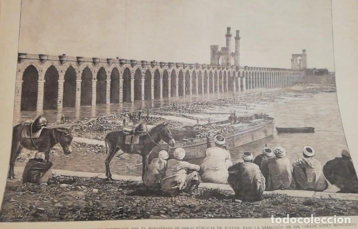 Arte: Antiguo grabado - old engraving: La estacada del Nilo - Nile Barrage 1890.