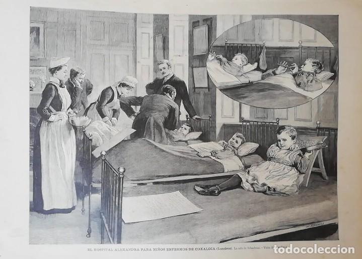 Arte: Antiguo Grabado Old engraving: Hospital Alexandra para ni&ntilde;os enfermos de Coxalgia Londres 1890