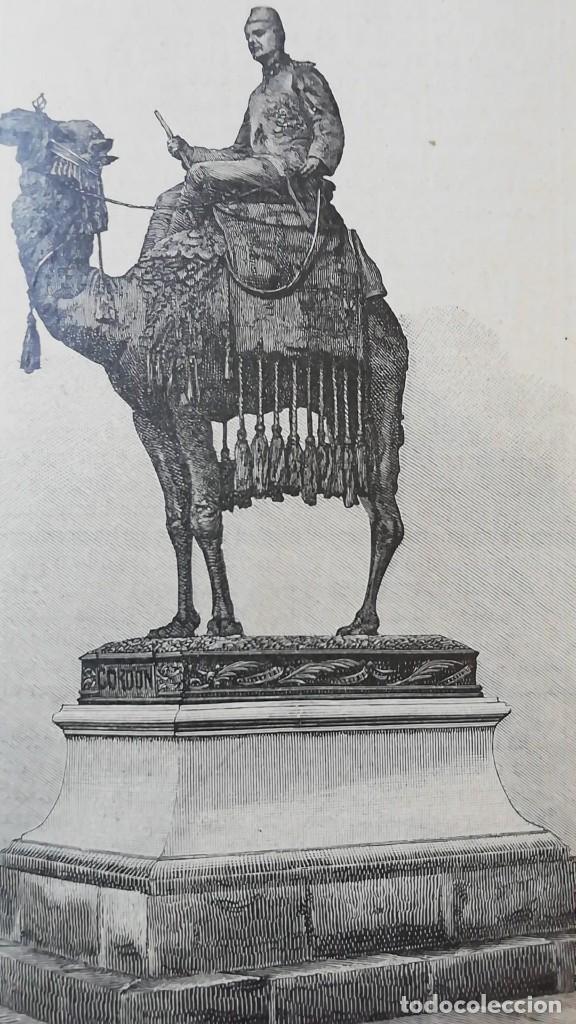 Arte: Antiguo grabado - antique engraving: MONUMENTO AL GENERAL GORDON EN CHATHAM