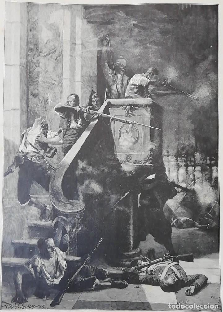 Arte: Antiguo Grabado - antique engraving :Combate en el p&uacute;lpito de San Agust&iacute;n de Zaragoza.