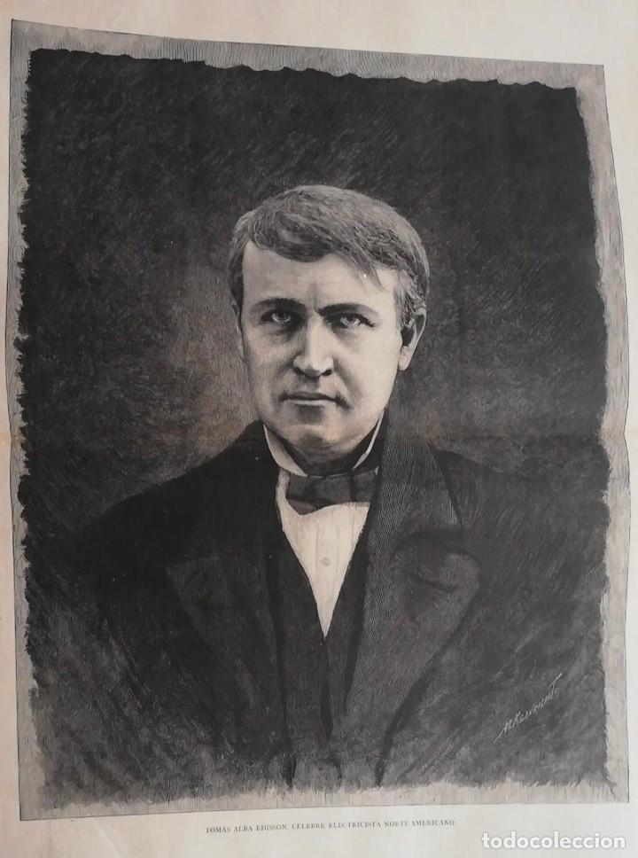 Arte: Antiguo Grabado - antique engraving : Retrato Thomas Alba Edison 1890