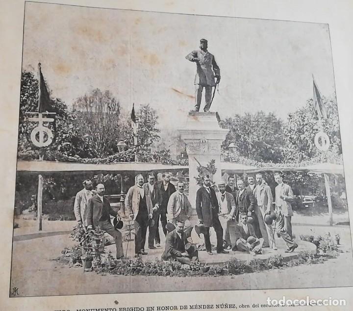 Arte: Antiguo Grabado - antique engraving: Vigo . Monumento en honor de men&eacute;ndez N&uacute;&ntilde;ez 1890
