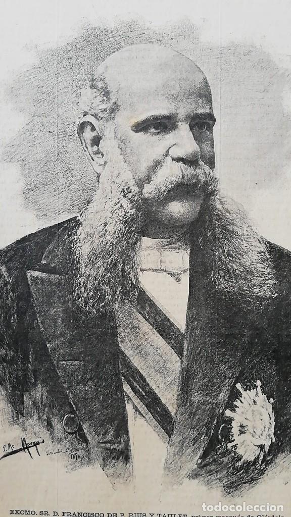 Arte: Antiguo Grabado- Antique Engraving: Francisco de P. Rius y Taulet, primer marqu&eacute;s de Ol&eacute;rdola. 1890