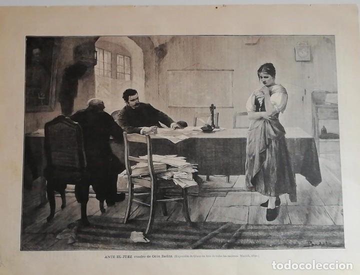 Arte: Antiguo Grabado - Antique engraving : Ante el juez, cuadro de Otto Baditz 1890