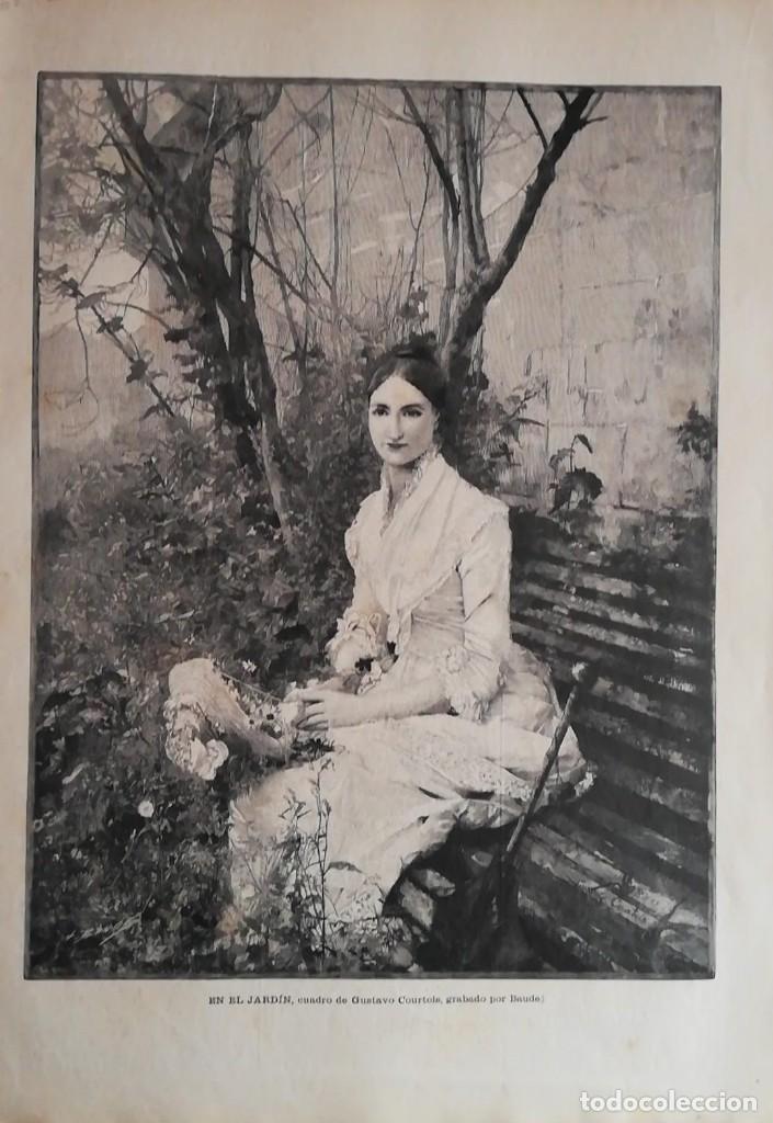 Arte: Antiguo Grabado- Antique Engraving: En el jard&iacute;n. Baude 1890