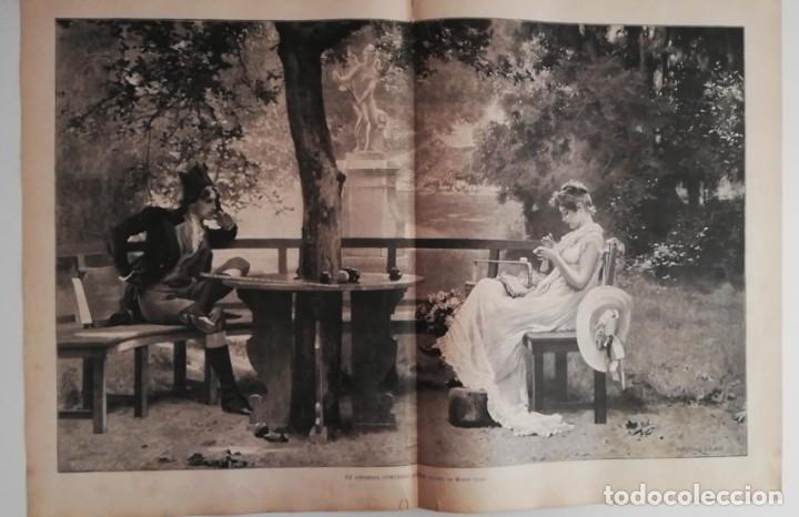 Arte: Antiguo Grabado- Antique Engraving: En amorosa contemplaci&oacute;n. 1890