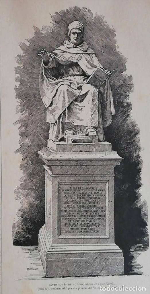 Arte: Antiguo Grabado- Antique Engraving: Santo Tom&aacute;s de Aquino de C&eacute;sar Aurelli. 1890