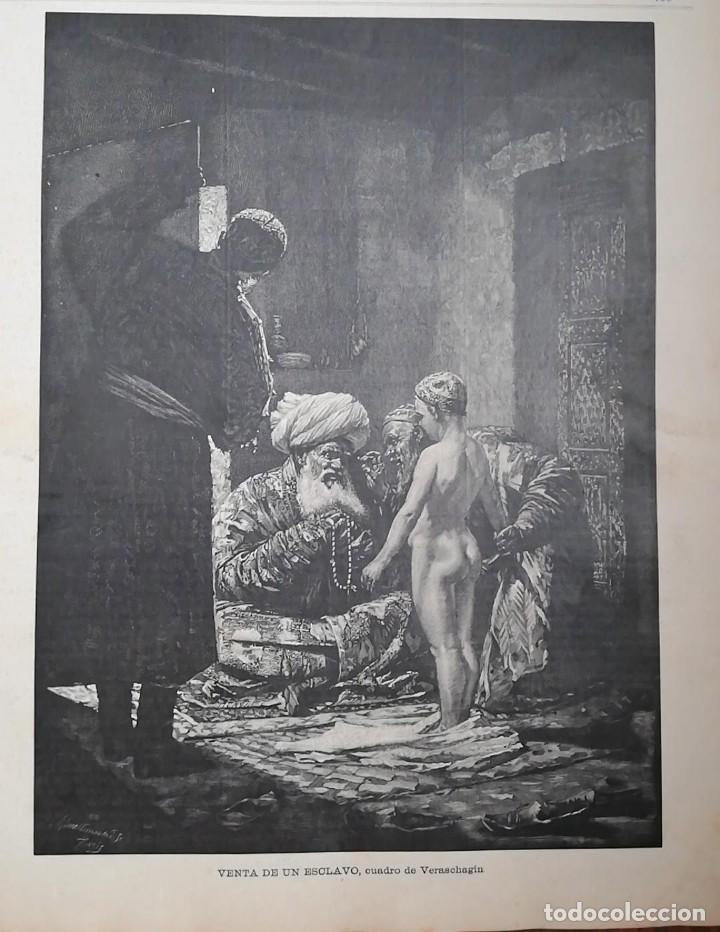 Arte: Antiguo Grabado- Antique Engraving: Venta de un esclavo. Cuadro de Veraschagin 1890