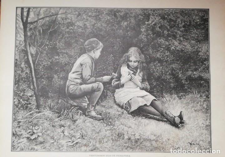 Arte: Antiguo Grabado- Antique Engraving: Venturosos d&iacute;as de primavera 1890