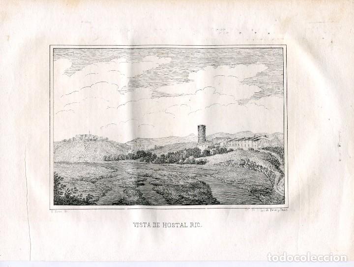 Kunst: Hostalric, Girona - Litograf&iacute;a original de F. P&eacute;rez - 1851
