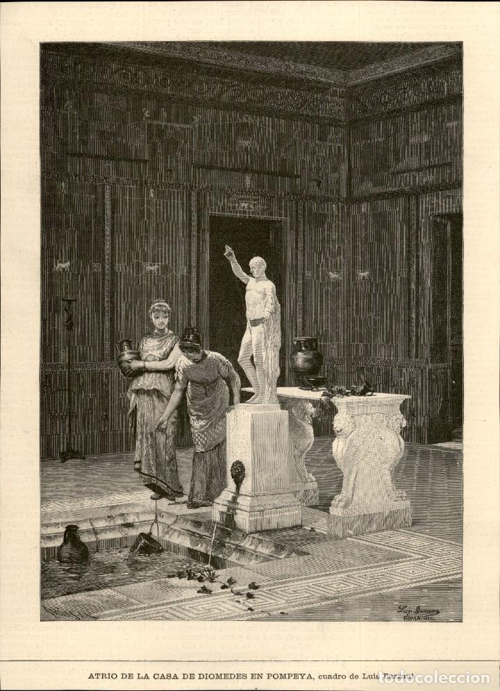 Arte: 1886 &ndash; La Ilustraci&oacute;n art&iacute;stica &ndash; Atrio de la casa de Diomedes en Pompeya &ndash; Luis Bazzani