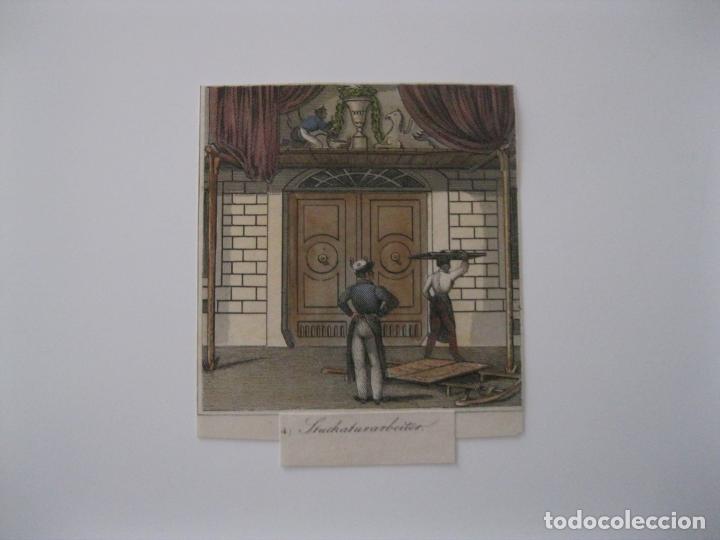 Arte: Trabajos en una fachada de un edificio, 1840. An&oacute;nimo - Foto 1