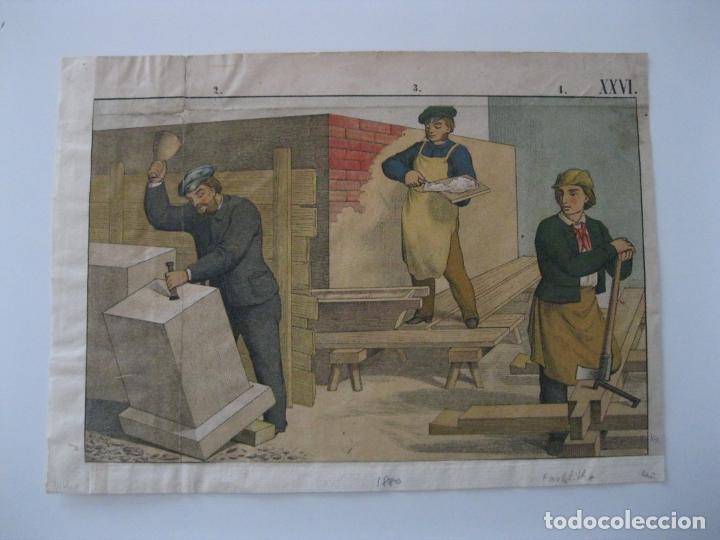 Arte: Obreros de la construcci&oacute;n, hacia 1880. An&oacute;nimo - Foto 2