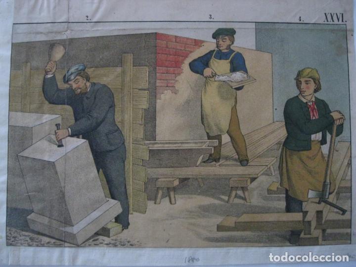 Arte: Obreros de la construcci&oacute;n, hacia 1880. An&oacute;nimo - Foto 1