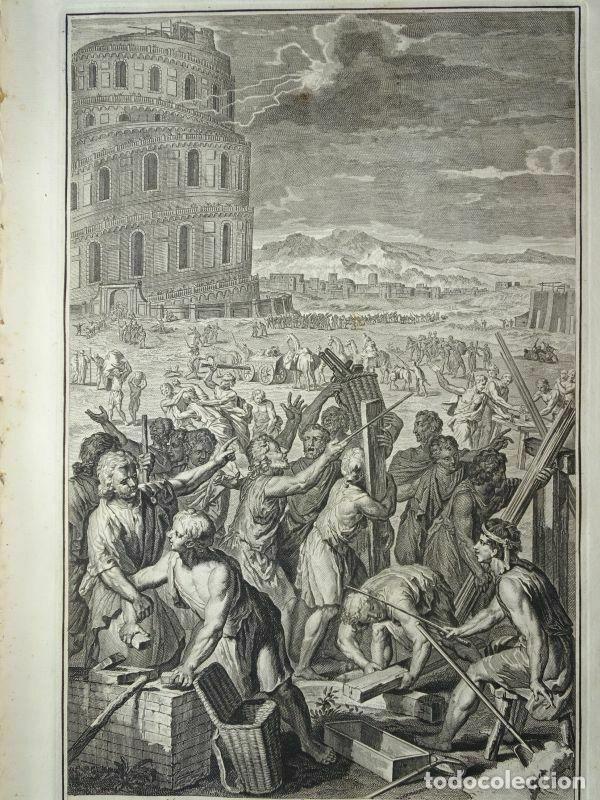 Arte: Biblia: Construcci&oacute;n de la Torre de Babel y confusi&oacute;n de lenguas, 1728. Hoet /Buysen - Foto 1