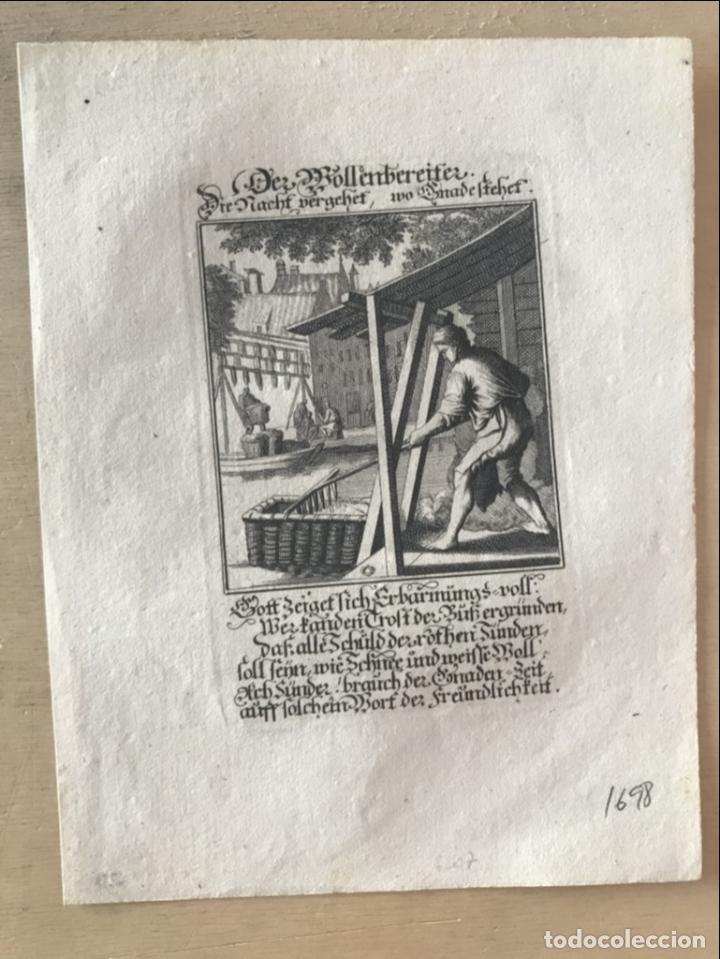 Arte: Trabajando con lana, 1698. Luyken / Weigel - Foto 2