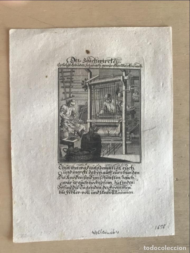 Arte: Telar textil barroco, 1698. Luyken / Weigel - Foto 2