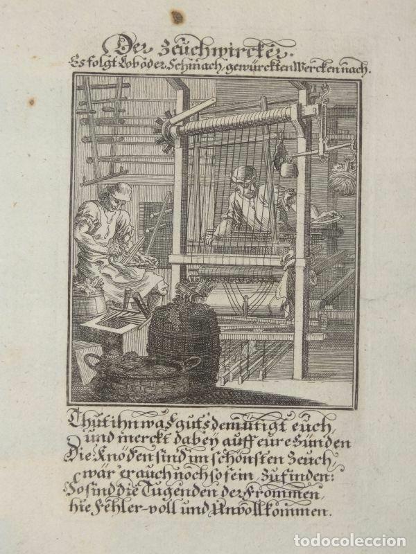 Arte: Telar textil barroco, 1698. Luyken / Weigel - Foto 5