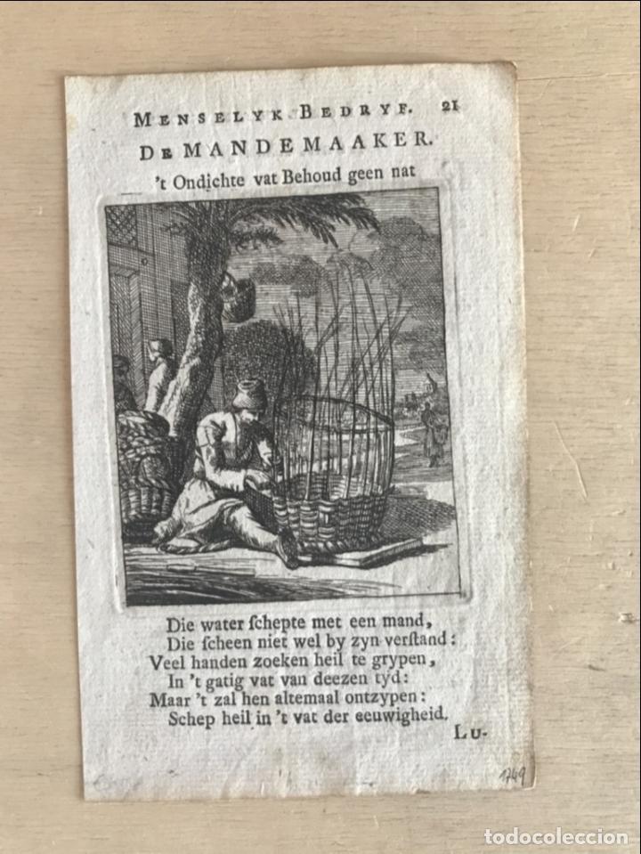 Arte: Fabricante de objetos de mimbre, 1749. Luyken - Foto 2