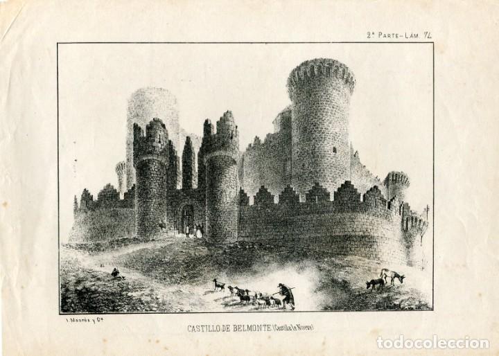 Kunst: Castillo de Belmonte, Cuenca - Litograf&iacute;a original I. Monr&oacute;s - 1877