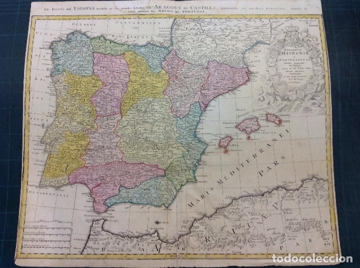 Arte: I. B. Homann. Mapa de Espa&ntilde;a. - Foto 1