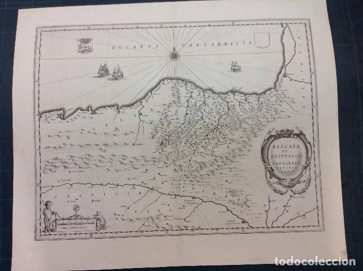 Arte: William y Joan Blaeu. Mapa del Pa&iacute;s Vasco y Cantabria. - Foto 1