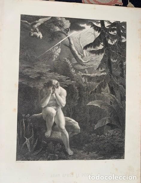 Art: Ad&aacute;n despu&eacute;s del pecado - Grabado original - Para&iacute;so Perdido de Milton