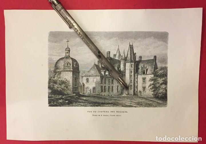 Arte: GRABADO DE A. SANDOZ DE VUE DU CHATEAU DES ROCHERS, MEDIADOS SIGLO XIX