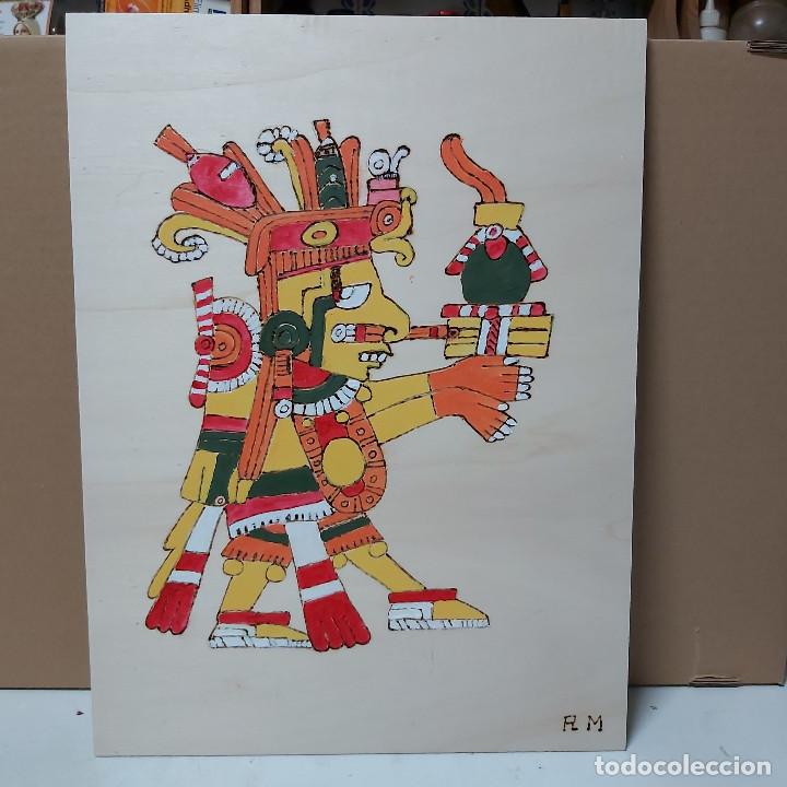 Arte: Mitolog&iacute;a azteca. Pirograbado. - Foto 1