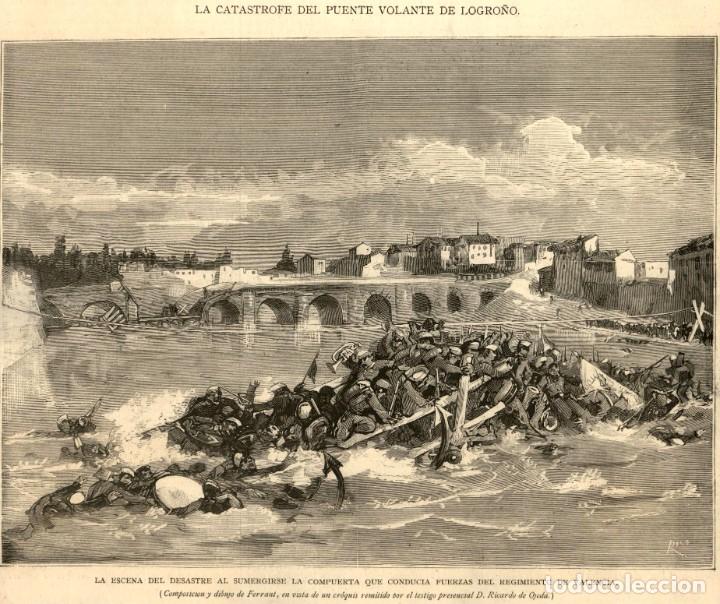 Art: A&ntilde;o 1880 - La catastrofe del puente volante de Logro&ntilde;o - Regimiento Valencia La Ilustraci&oacute;n Espa&ntilde;ola