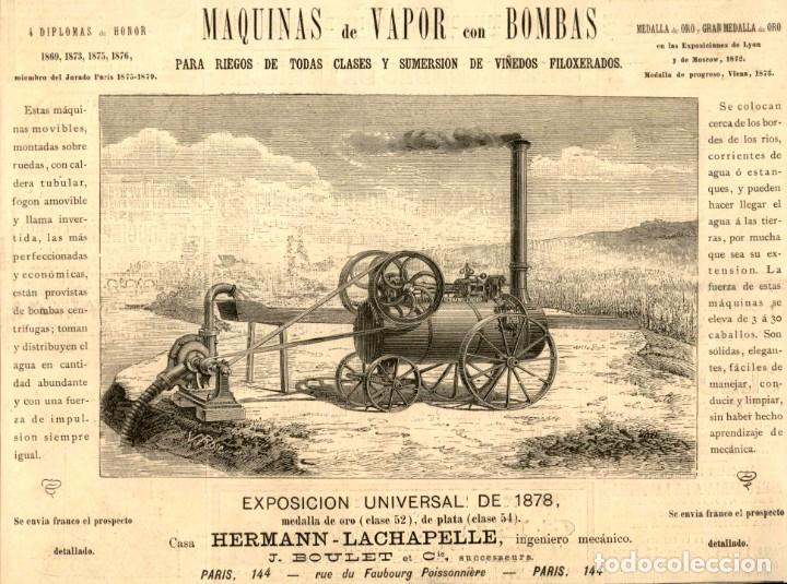 Arte: A&ntilde;o 1880 - Anuncio Maquinas de vapor con bombas - La Ilustraci&oacute;n Espa&ntilde;ola