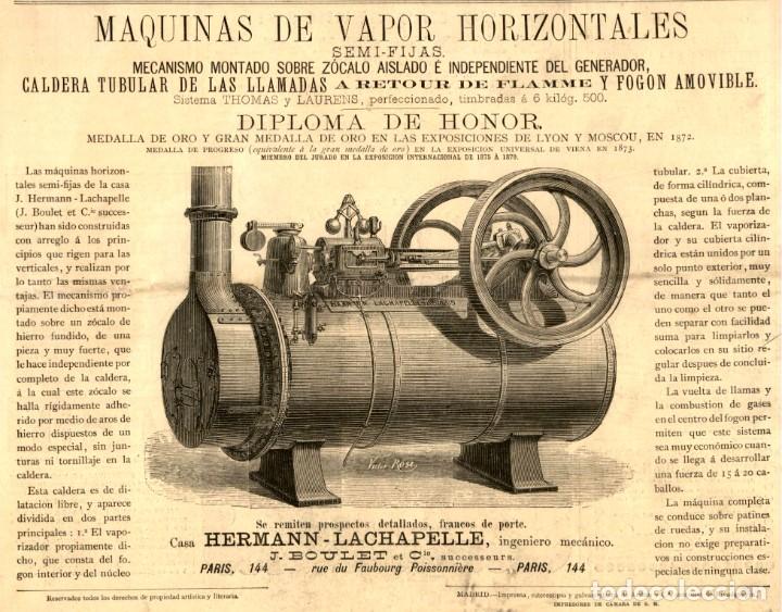 Arte: A&ntilde;o 1880 - Anuncio de Maquinas de vapor horizontales - La Ilustraci&oacute;n Espa&ntilde;ola