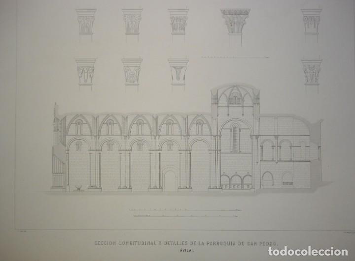 Arte: &Aacute;vila. Detalles y Seccion Longitudinal Parroquia San Pedro Grabado siglo XIX