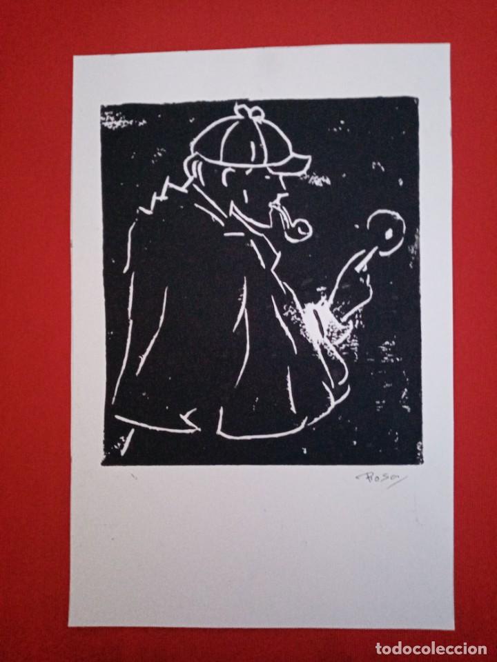 Arte: Linograbado, Sherlock Holmes,. A. ROSA CINTAS - Foto 1