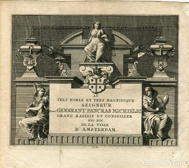 Arte: Dedicatoria a Gerbrant Pancras - Grabado original Van der Aa - 1707 - Foto 1